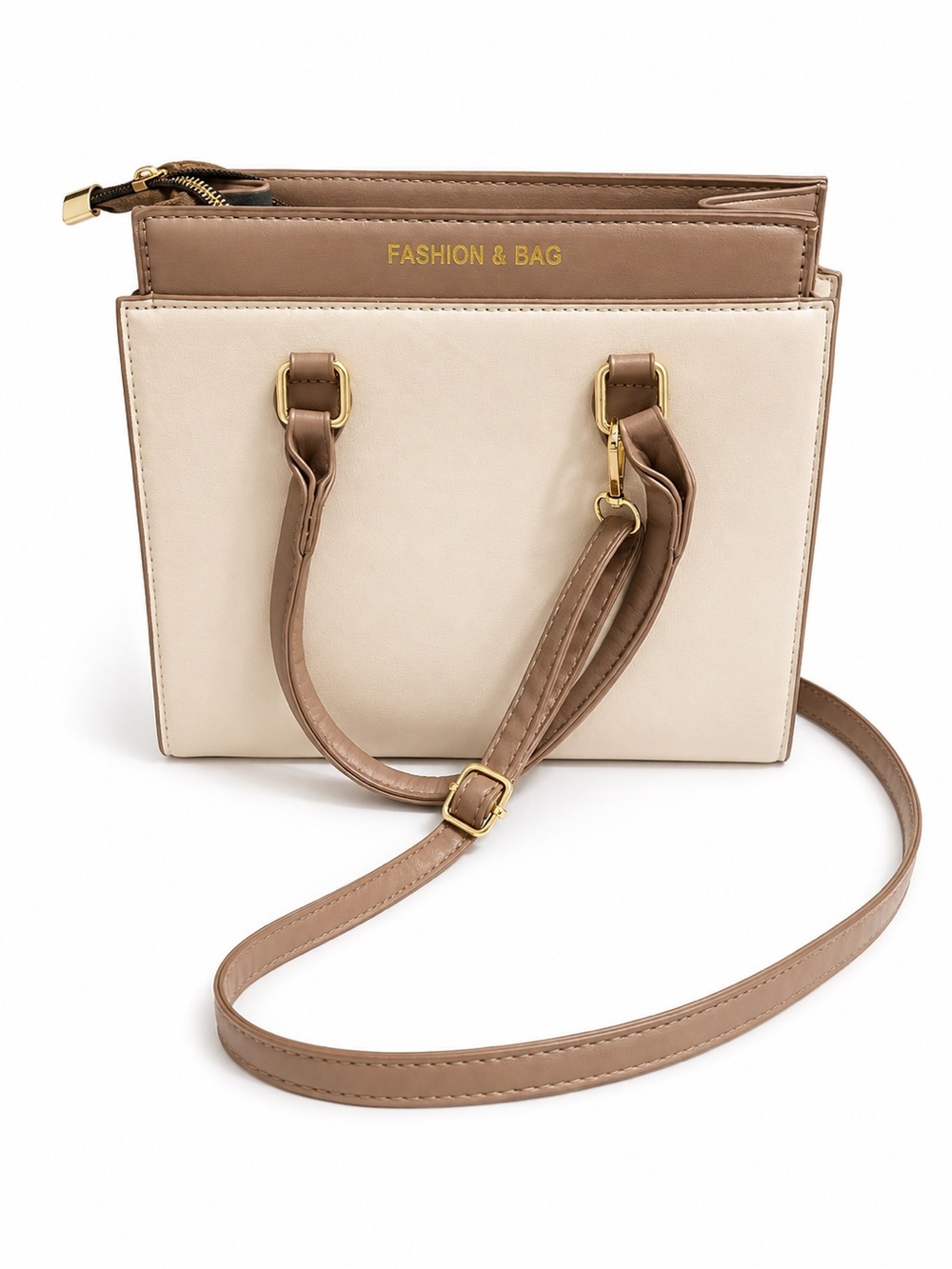 Beige and Taupe Crossbody Tote